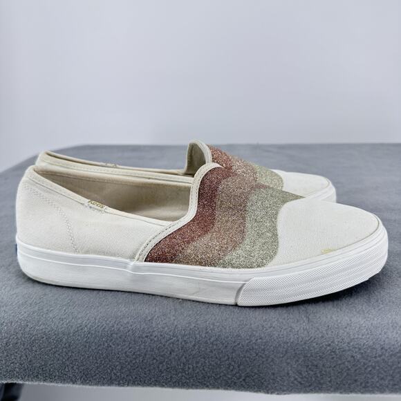 Keds Shoes Womens Size 10 White Glitter Wave Slip On Canvas Casual WF65932 - Picture 6 of 12